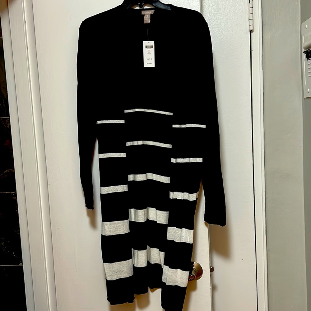 Black and white open front cardigan